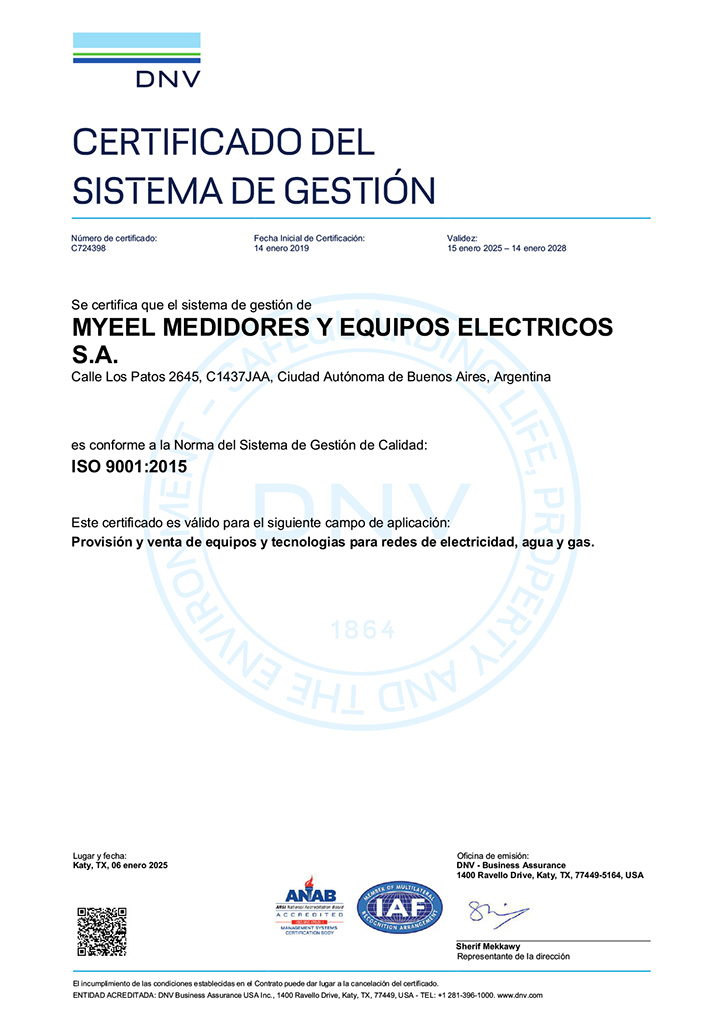 Certificado del sistema de gestión - ISO 9001:2015