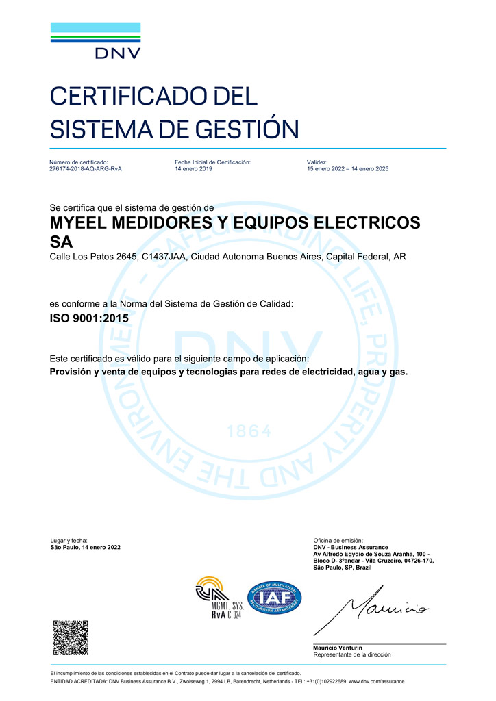 Certificado del sistema de gestión - ISO 9001:2015