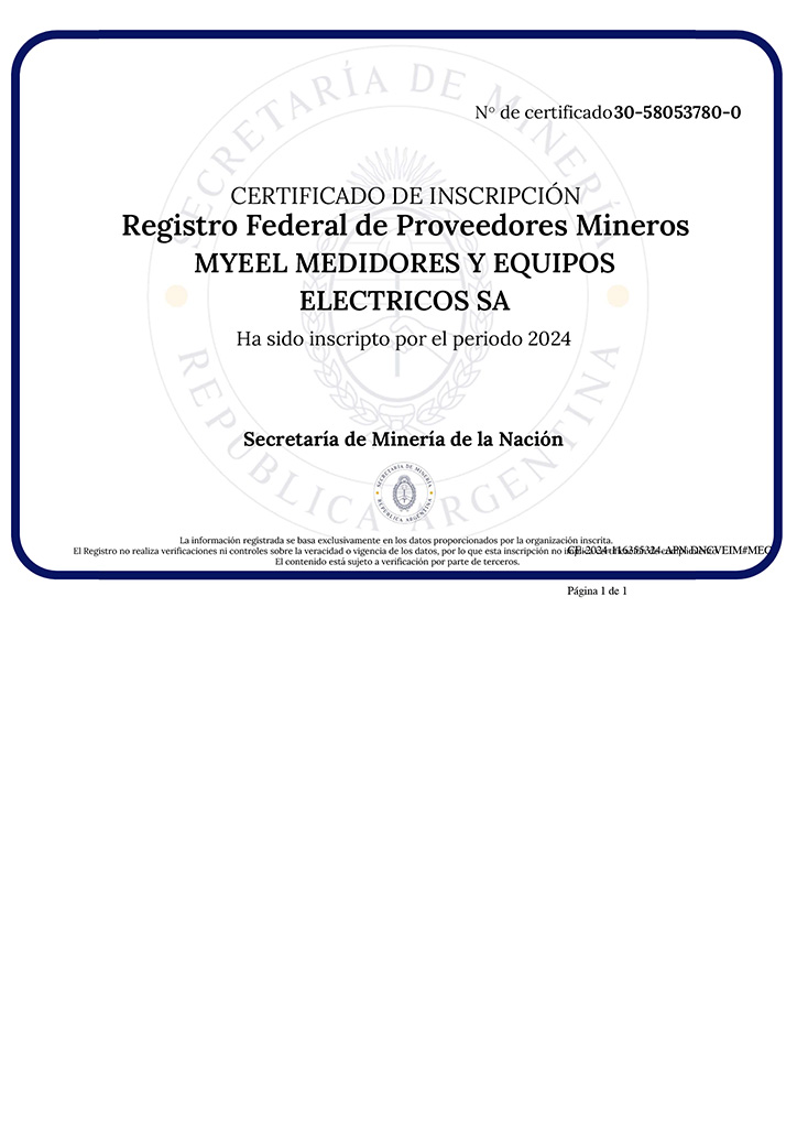 Certificado - Registro Federal de Proveedores Mineros